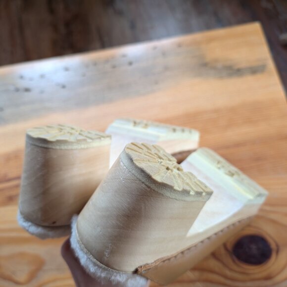 Butterscotch No 6 Leather Wood Block Mid Heel Shearling Lined Slip On Liza Clogs - Picture 11 of 14